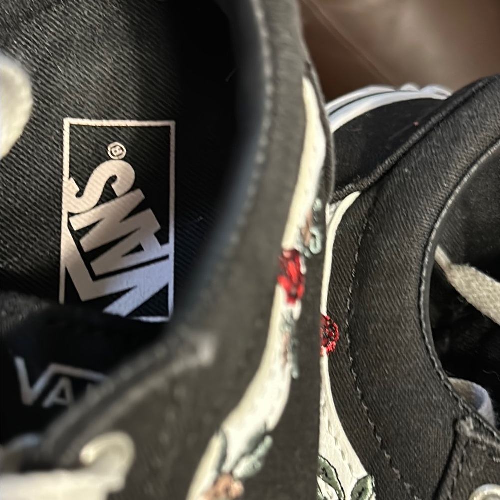 VANS! Floral Embroidered Black Sneakers - Missy size 4 - Picture 7 of 10